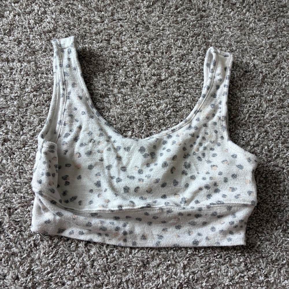 Z Supply Women Ivory Leopard Print Scoop Neck Lounge Bra Crop Top Size M